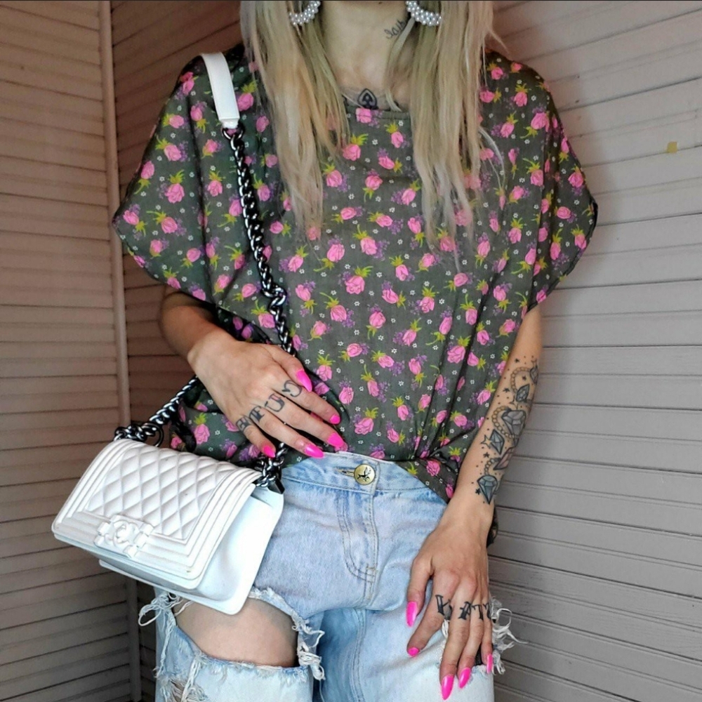 Vintage Oversized Cotton Floral Handmade Top - Picture 1 of 5
